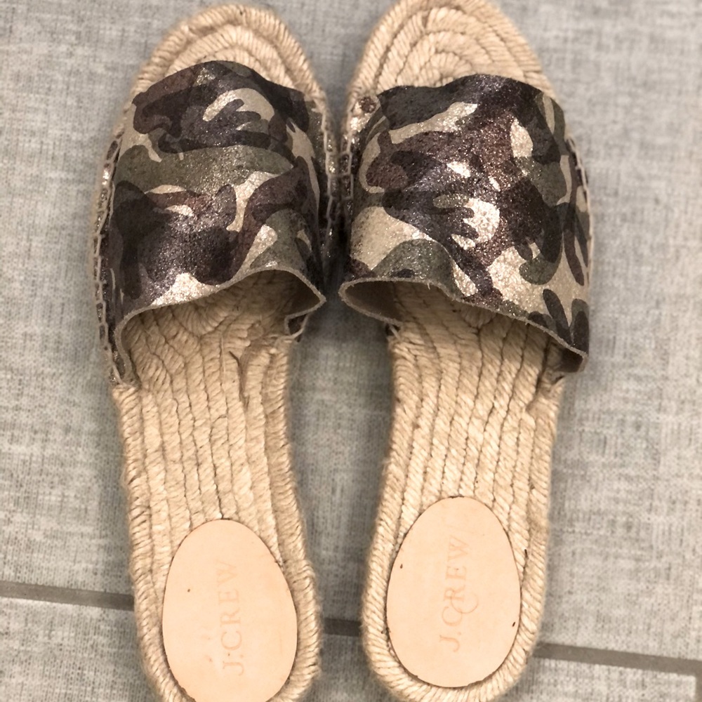 J. Crew Sparkle Camo slip on slides